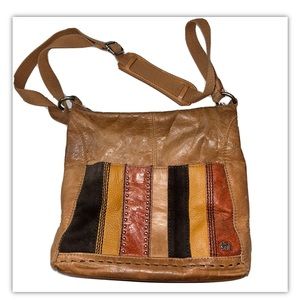 the SAK Tan camel orange brown Multi Leather STRIPED studded crossbody 10x11” L